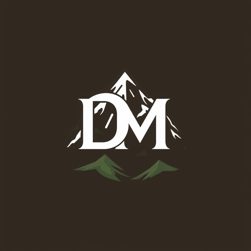 A creatively designed mountain monogram featuring the letters 'D' and 'M' intertwined in an elegant and bold style