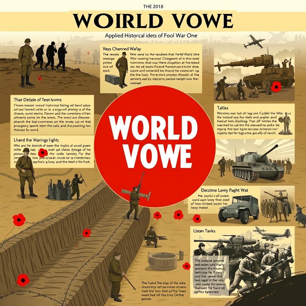 An informative illustration showcasing various applied historical aspects of World War One