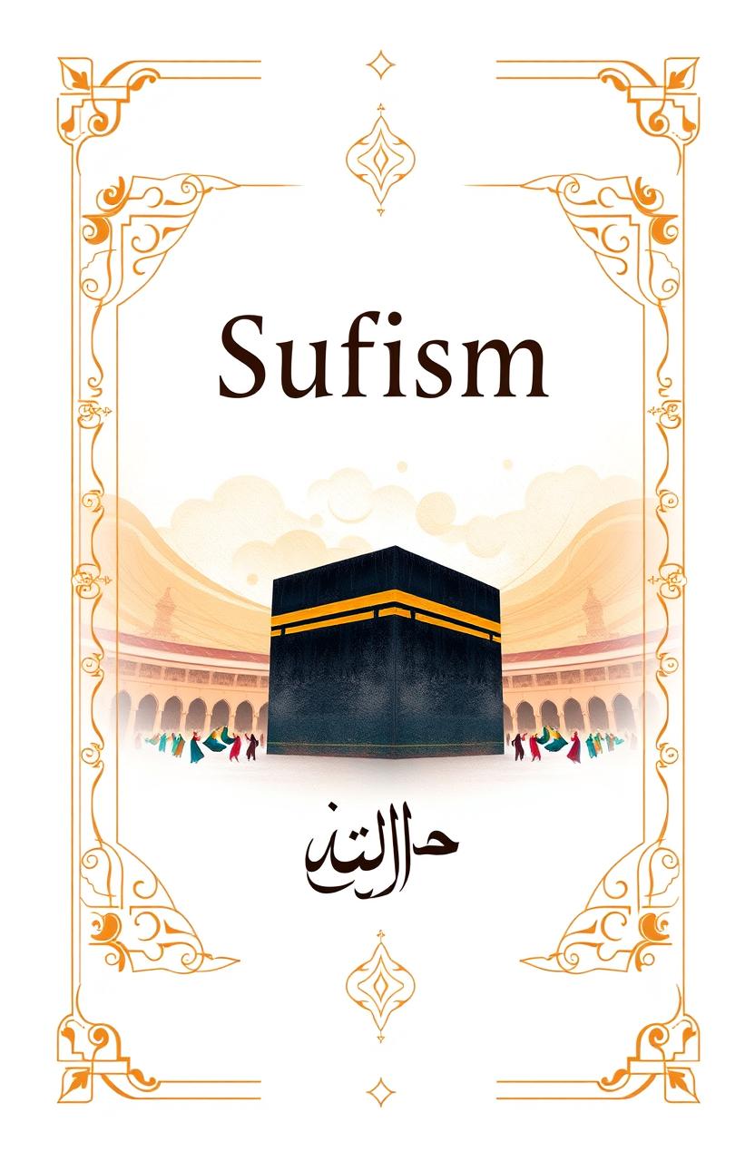An artistic book cover design focused on Sufism, featuring a beautifully illustrated depiction of the Kaaba in Makkah
