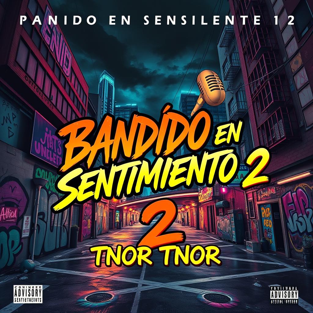 A vibrant album cover for a drill song titled 'Bandido en Sentimiento 2' by artist Tnor Tnor