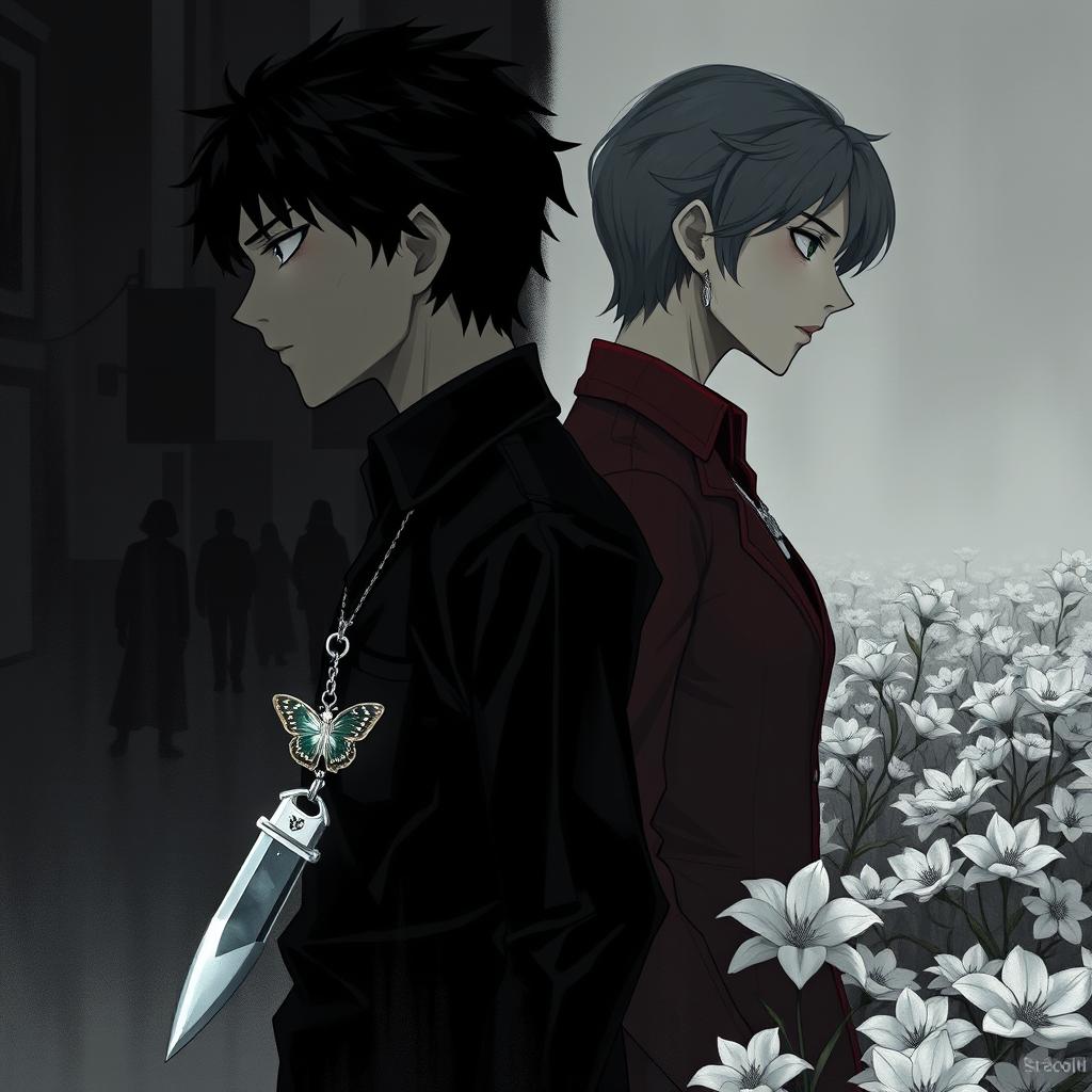 Amadeo and Lirio are facing away from each other, looking in opposite directions, reflecting the tension and conflicts between them
