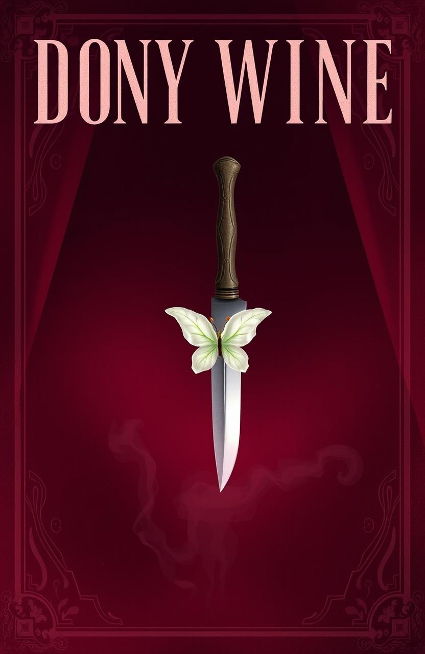 An atmospheric book cover illustration featuring deep red wine tones with soft, muted light creating subtle contrast