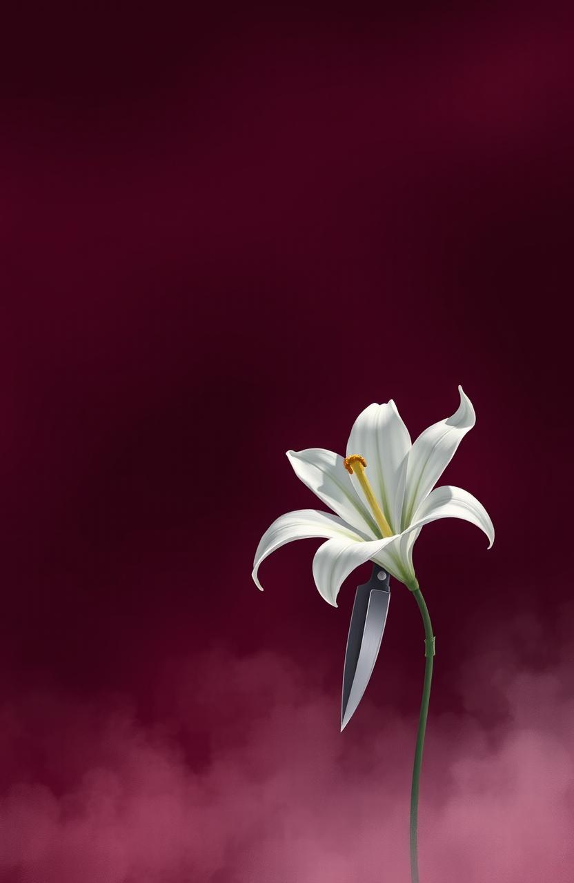 An atmospheric illustration for a book cover, featuring deep wine red tones and soft lighting that creates a subtle contrast