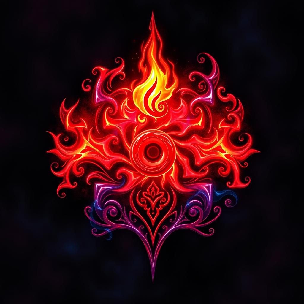 An artistic representation of the Eternal Mangekyou Sharingan, featuring a striking, intricate design with swirling patterns and vibrant colors