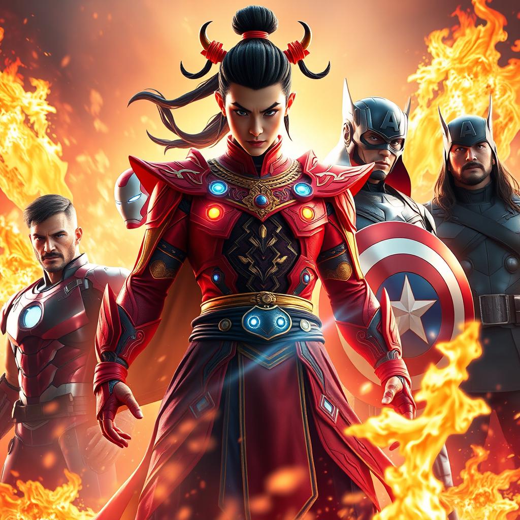Ne Zha from the latest sequence of 'Ne Zha 3', depicted in an electrifying pose surrounded by blazing flames, his expression fierce and determined