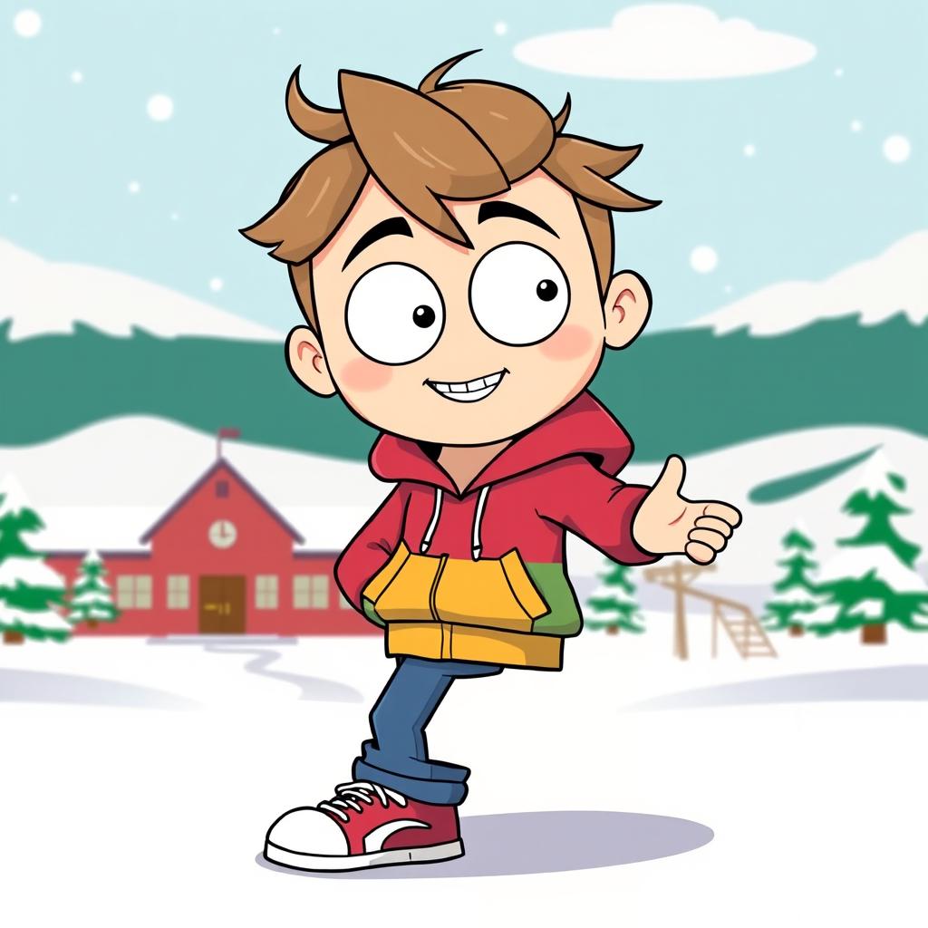 A cartoon character designed in the unique art style of South Park, featuring exaggerated features and a humorous appearance