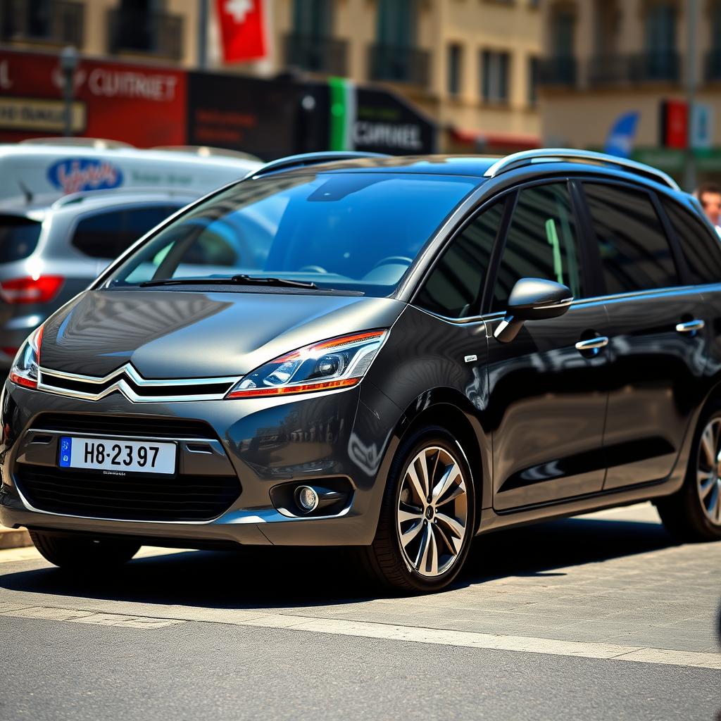 A sleek and modern Citroën C4 Picasso from 2008, featuring a striking 'gris nardo' color