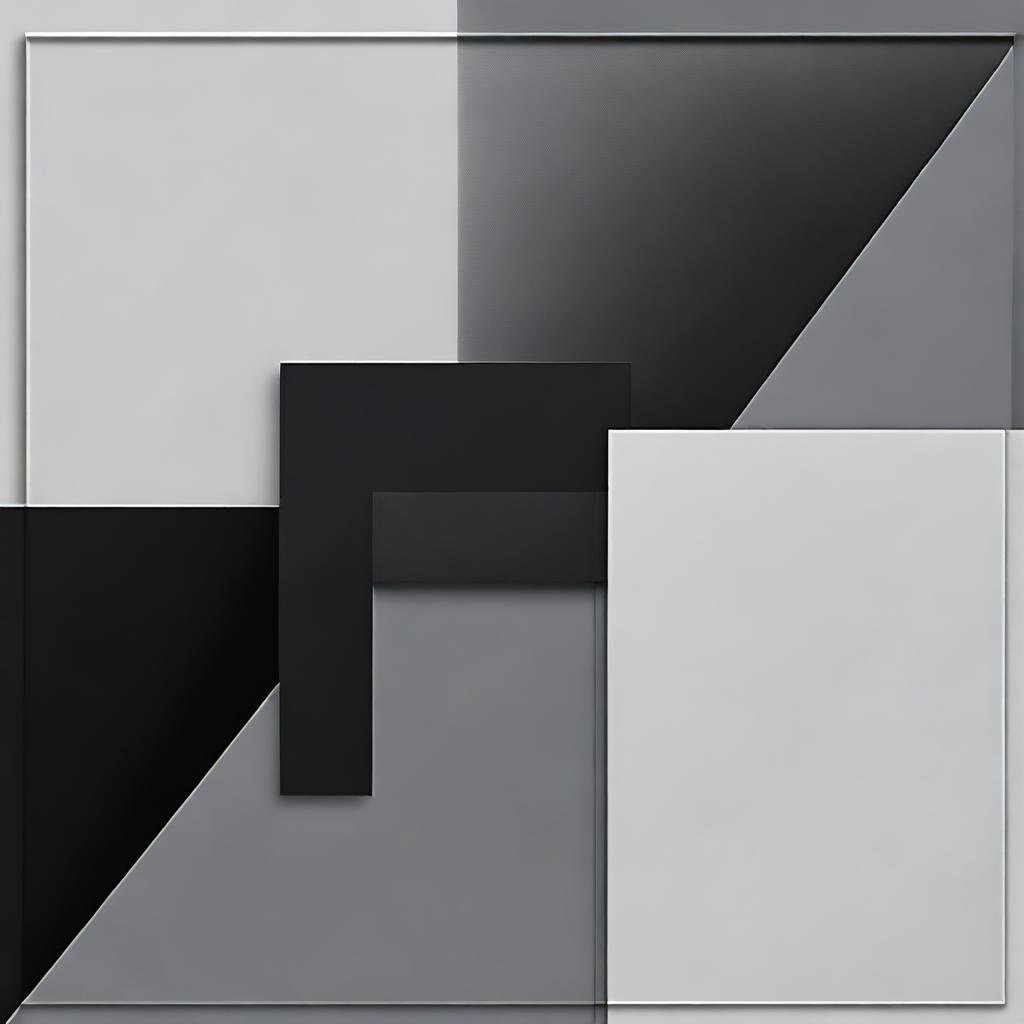 Create a sophisticated image featuring two equal-sized squares: one in a deep shade of black, the other in a soft shade of grey, side by side in perfect harmony.