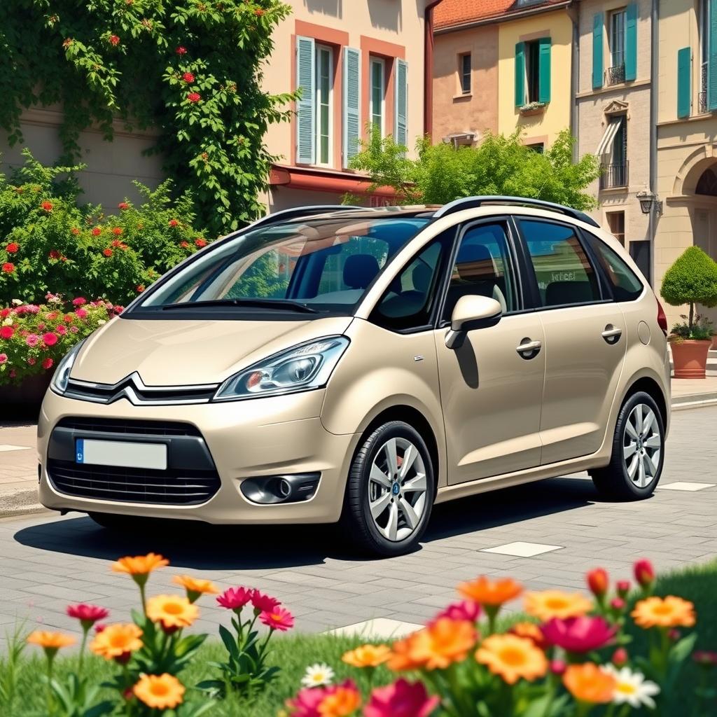 A detailed and artistic representation of a 2008 Citroen C4 Picasso, showcasing its sleek design and modern features