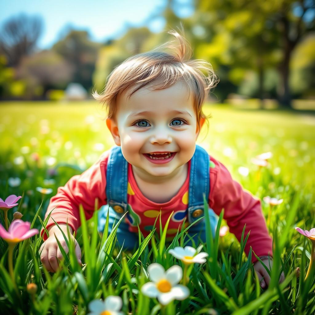 A beautiful family portrait featuring a child with bright, curious eyes, playful smile, and a joyful demeanor