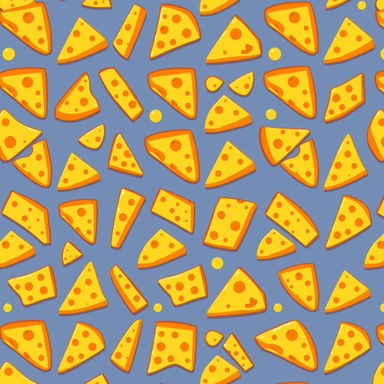 A vibrant and playful pixel art pattern featuring an array of cheese slopes, illustrated in a cartoonish style