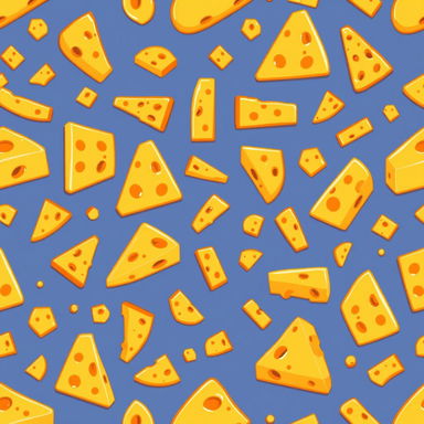 A vibrant and playful pixel art pattern featuring an array of cheese slopes, illustrated in a cartoonish style