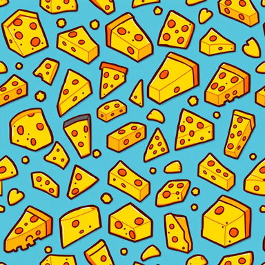 A vibrant and playful pixel art pattern featuring an array of cheese slopes, illustrated in a cartoonish style