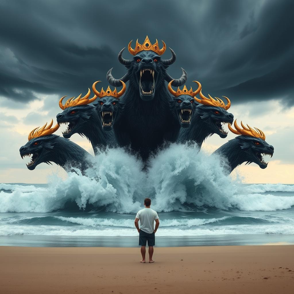 On the soft sand of the shoreline, I stand captivated as a monstrous beast emerges from the depths of the roaring sea