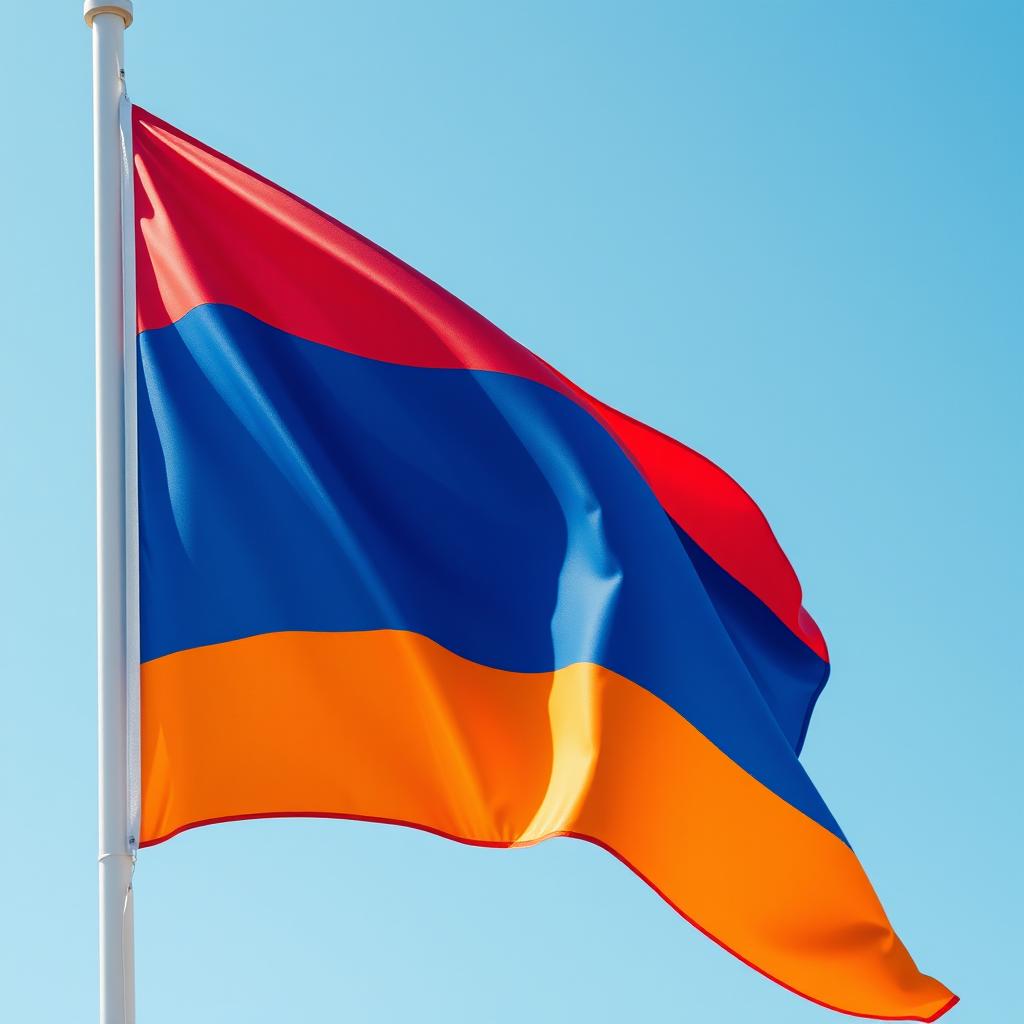 Replace a plain white flag with the national flag of Armenia, featuring three horizontal stripes: red on the top, blue in the middle, and orange on the bottom