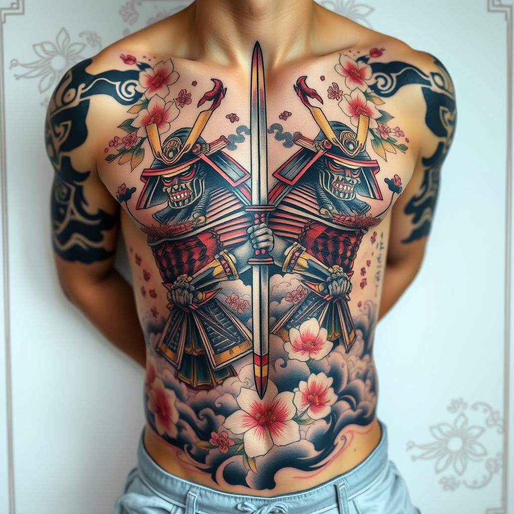 Bilateral Samurai Torso Tattoo Design - Intricate & Bold
