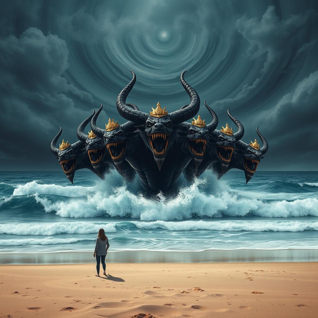 On the fine sand of the seashore, I stood transfixed as a monstrous beast ascended from the tumultuous sea