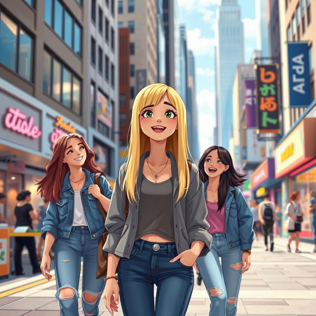 An animated background depicting a bustling city life scene