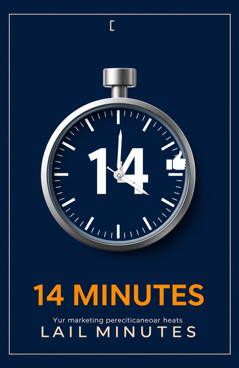 A professional front cover design for a marketing book titled "14 Minutes"