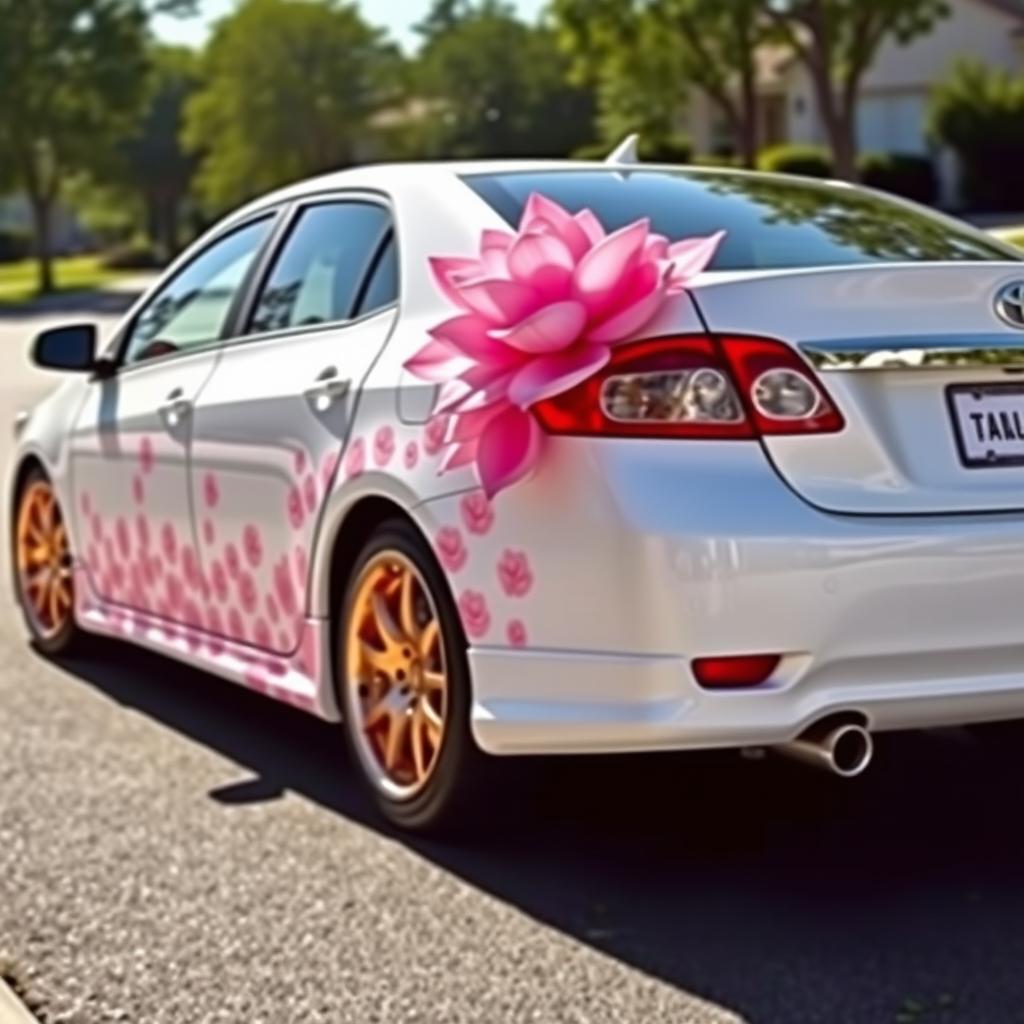 A 2010 white Toyota Corolla featuring beautiful rose gold rims