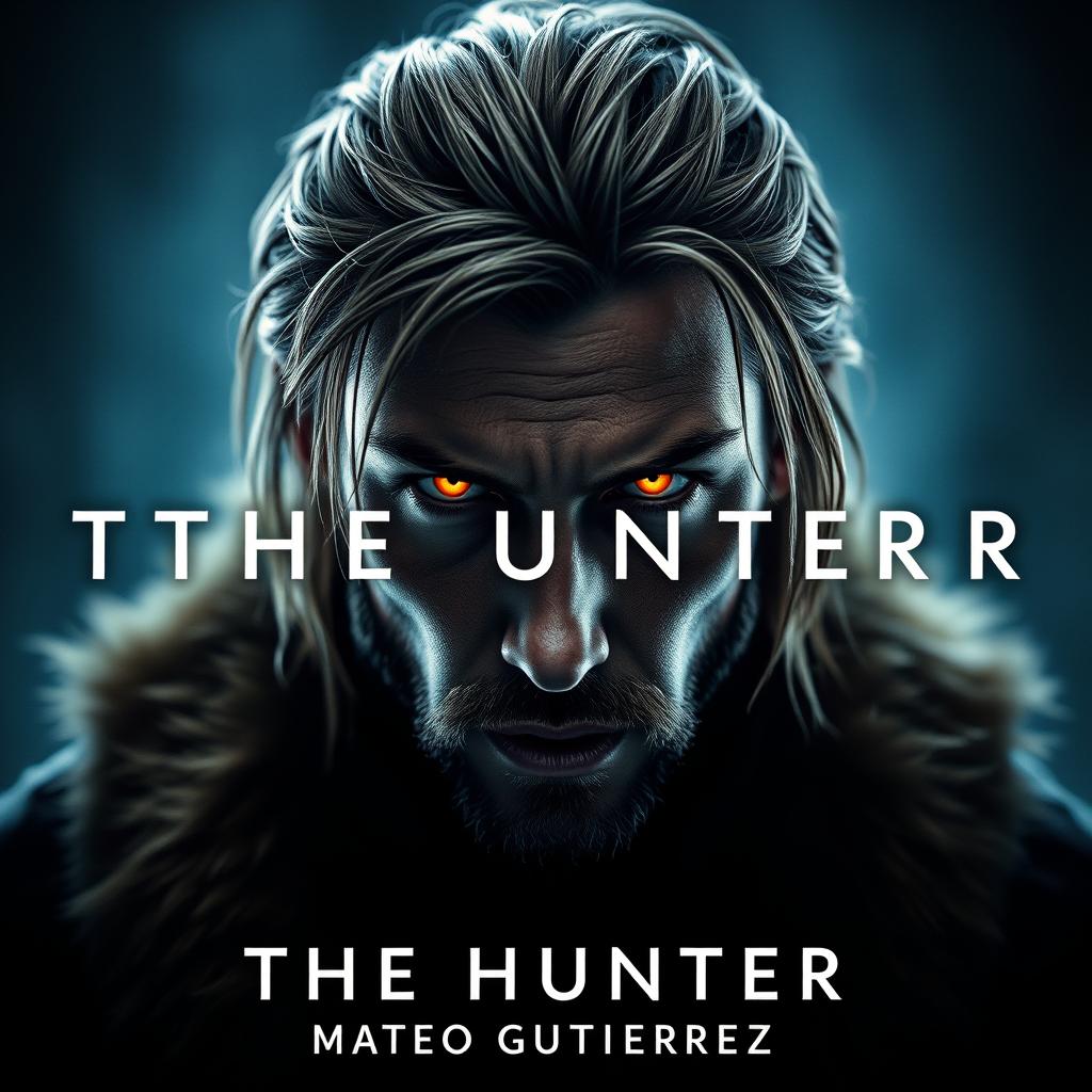 A striking image titled "THE HUNTER" featuring a pair of glowing yellow eyes staring directly ahead, belonging to a 23-year-old man who hunts down Nazis