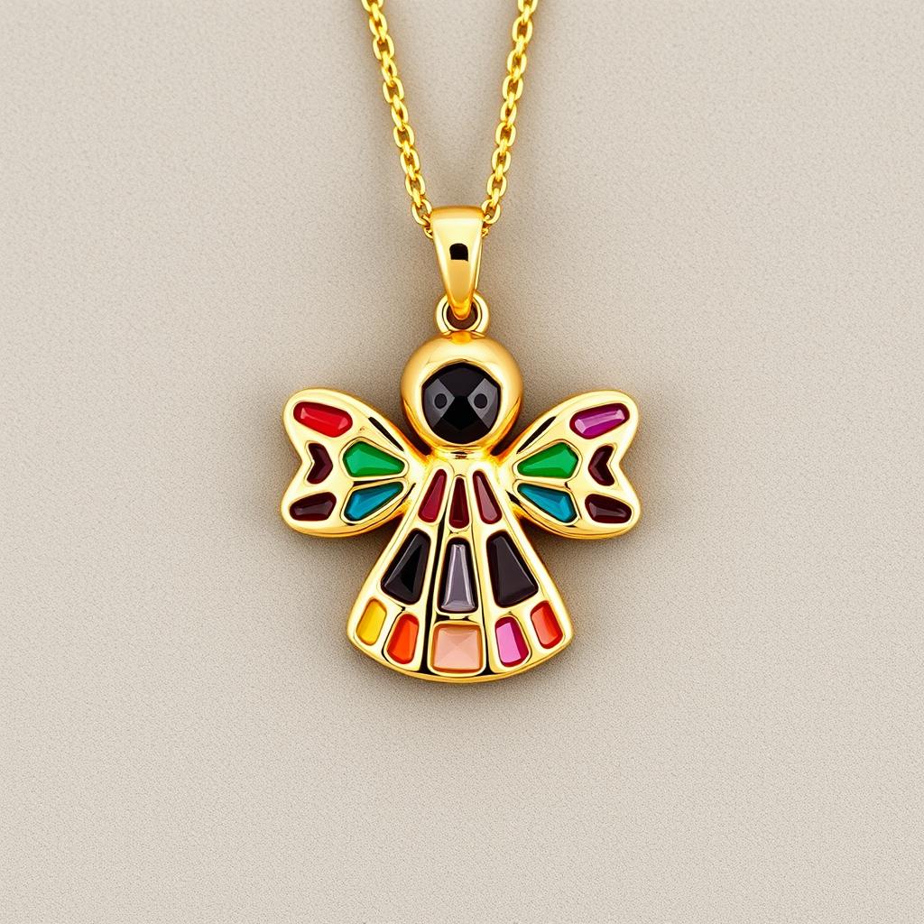 Delightful yellow gold angel pendant designed for children, showcasing an adorable yet elegant flat angel shape, suitable for everyday wear