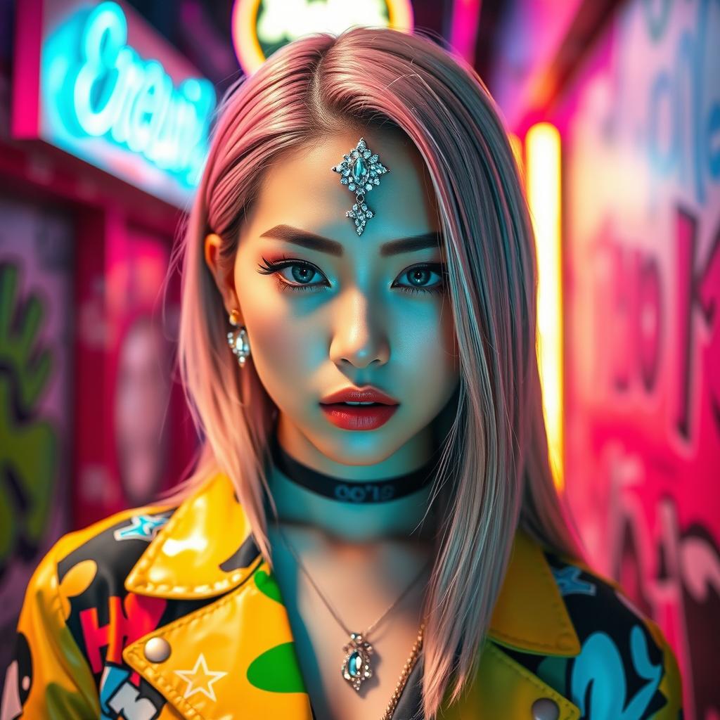 An exquisite portrait of Lisa from BLACKPINK, showcasing her with a sparkling crystal bindi on her forehead