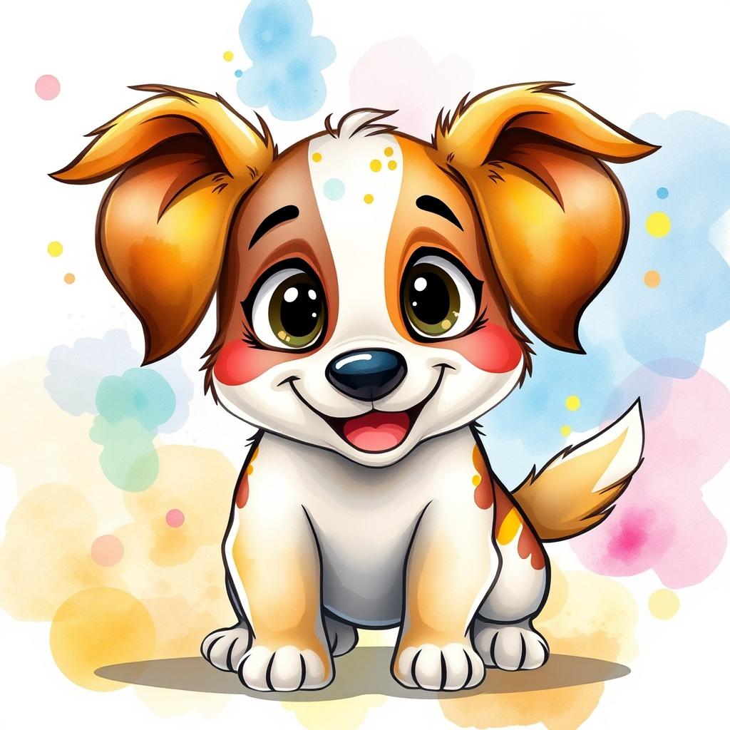 A delightful cartoon dog depicted in a vibrant watercolor style