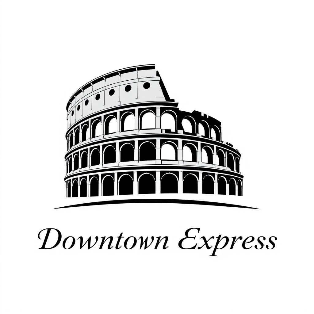 A modern, stylized logo design featuring a simplified representation of the Colosseum in black and white