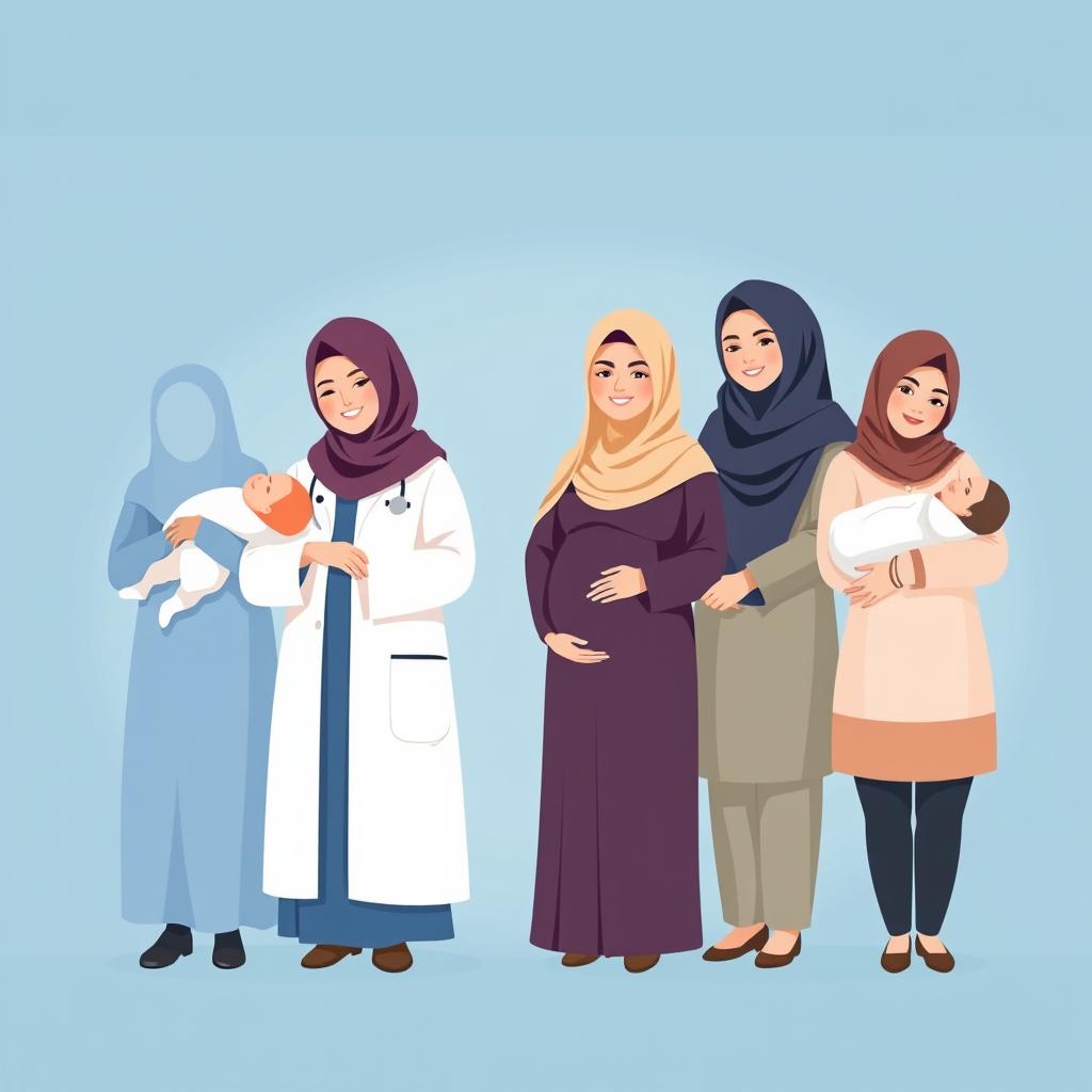 A poster design featuring a row of four women, all wearing hijabs