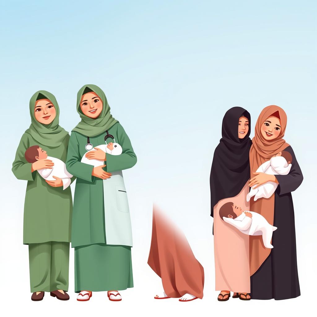 A poster featuring a lineup of supportive female figures in healthcare