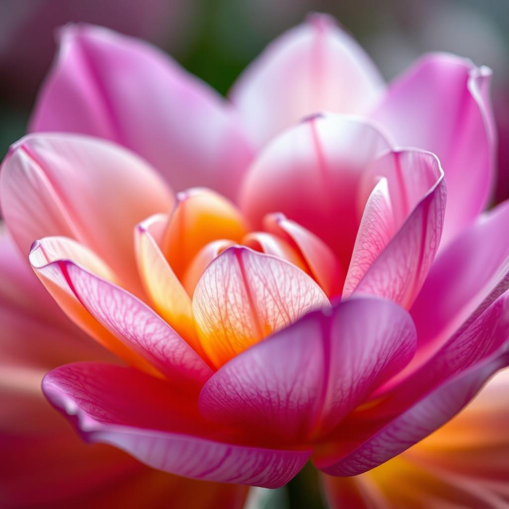 An artistic representation of an abstract flower with vibrant colors, featuring exquisite petals that resemble soft textures