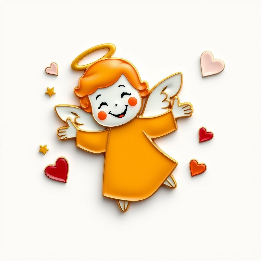 A simplified angel figure playfully heckling, designed in cloisonné enamel art with minimal detail for easy adaptation in GemVision Matrix software
