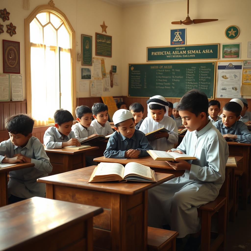 A real-life classroom scene depicting young boys earnestly reading the Quran