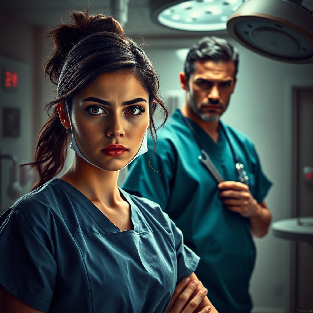 A dramatic hospital scene in the cardiac surgery department, filled with pulsating energy and tension