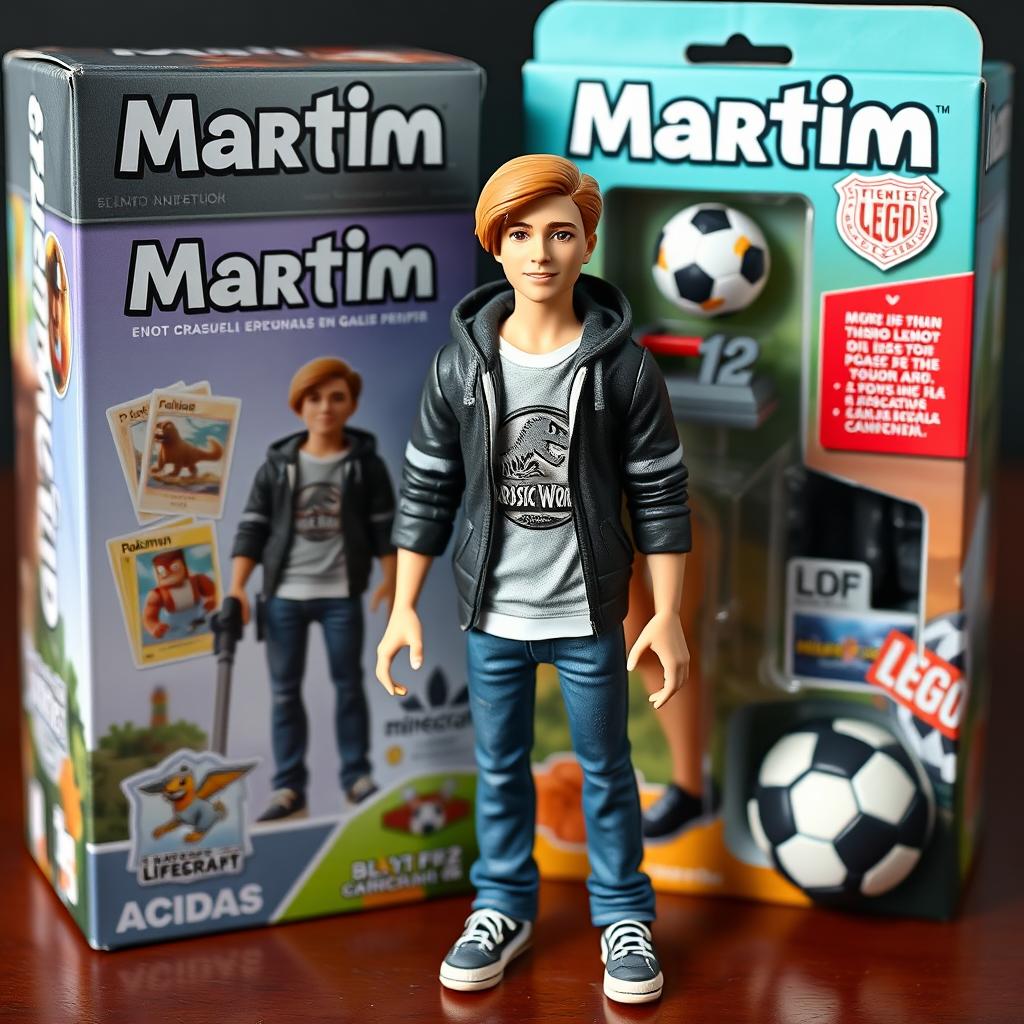 An action figure depicting a young adult male with light brown hair parted to the left, brown eyes, and light skin, without a beard