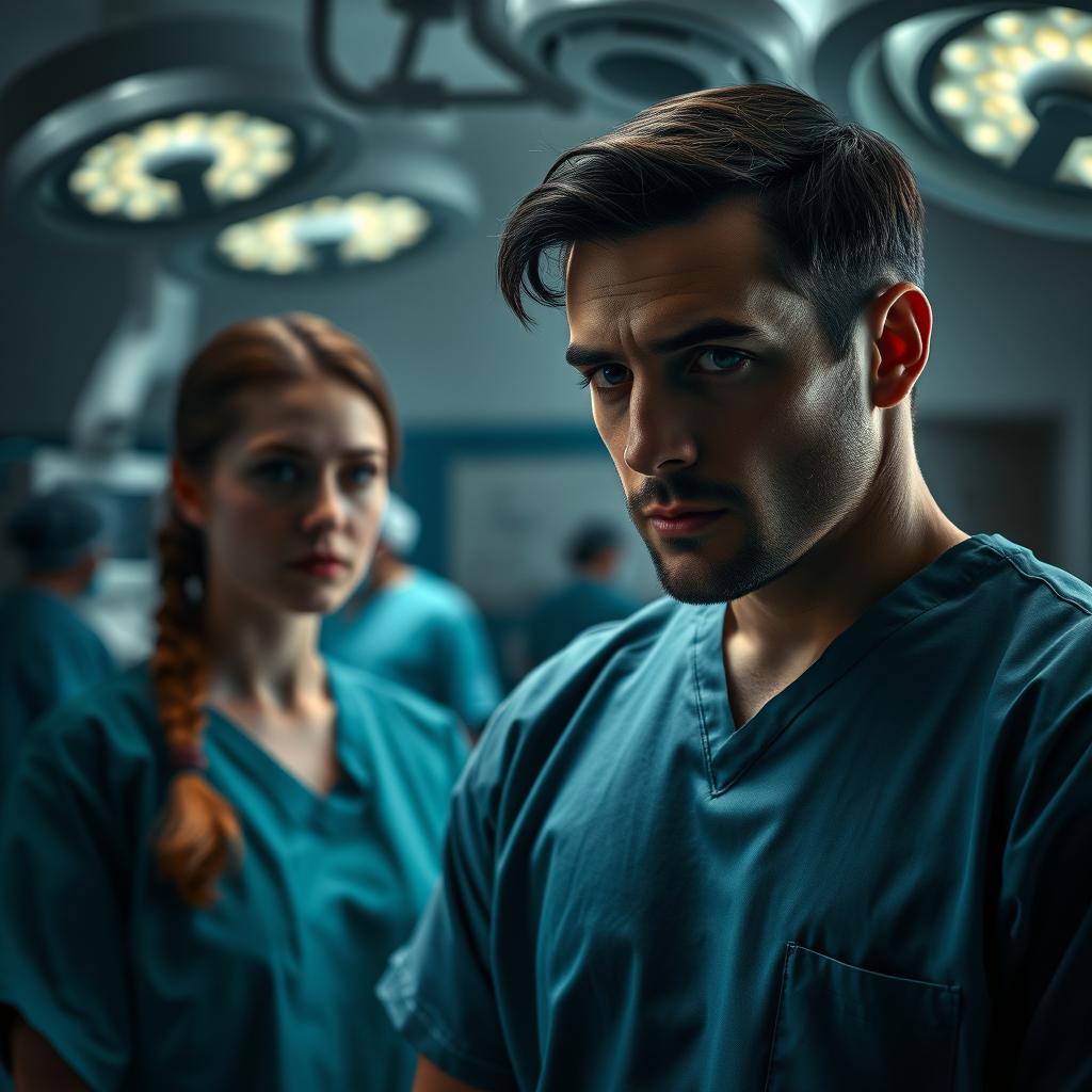 A scene set in a cardiac surgery ward in a hospital, featuring a young woman named Léna Morel, an intern in her final year