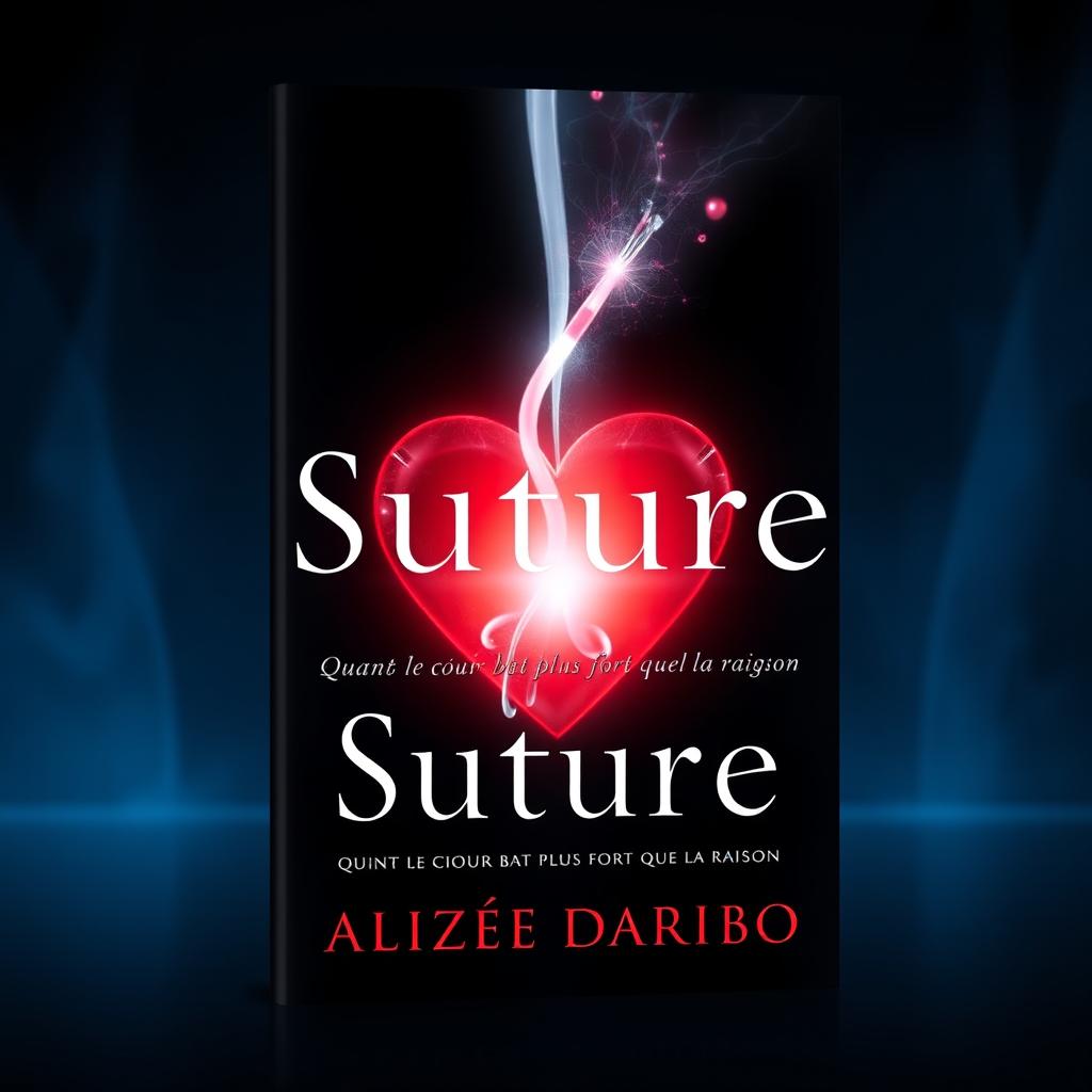 A luminous book cover design for a novel titled "Suture - Quand le coeur bat plus fort que la raison" by Alizée Daribo