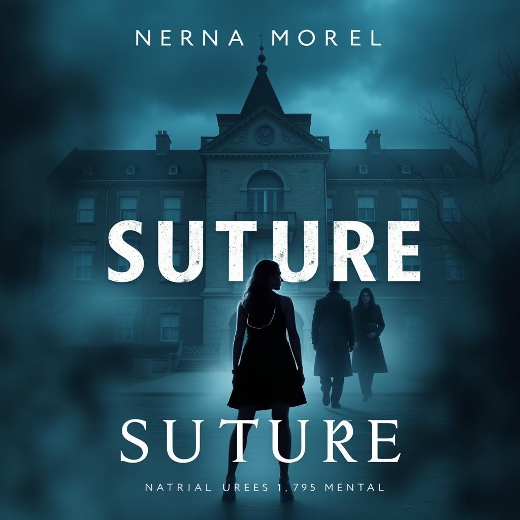 A mysterious and captivating book cover design for a medical romance novel titled 'Suture'