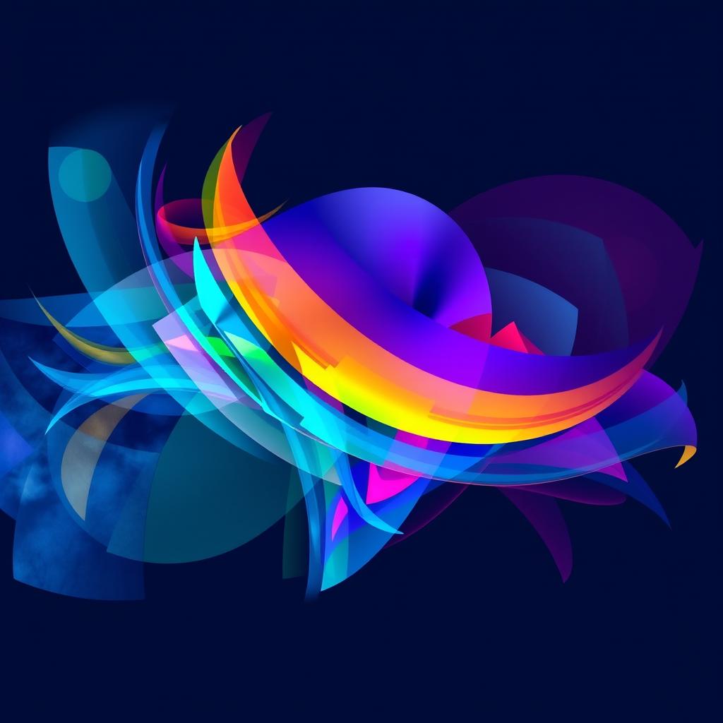 An abstract digital artwork featuring vibrant colors and complex patterns