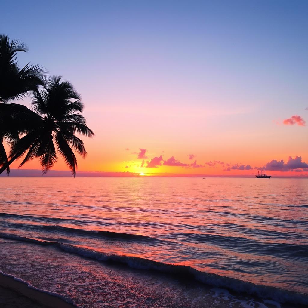 A breathtaking view of the sea during sunset, with vibrant orange and pink hues reflecting off the calm, sparkling water