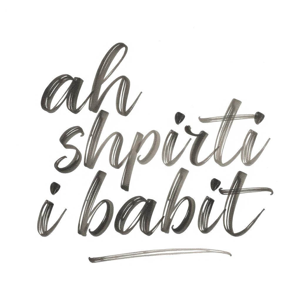 Create a handwritten text image featuring the phrase 'ah shpirti i babit'