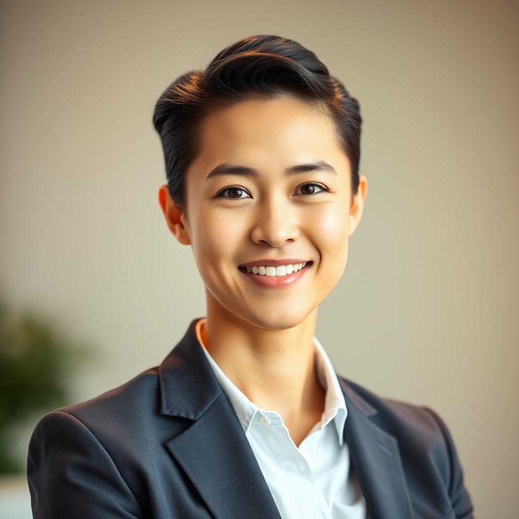 A professional corporate headshot featuring a confident businessperson