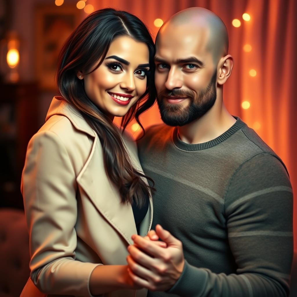 A romantic scene featuring a couple in a cozy setting