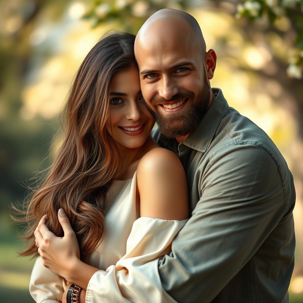 A romantic scene featuring a couple in an intimate and loving embrace