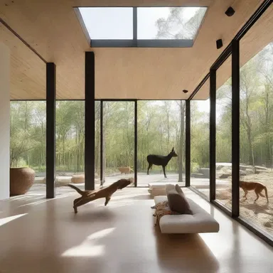 The animal trainer's house was designed with open spaces and large windows, creating a harmonious environment for her animals.
