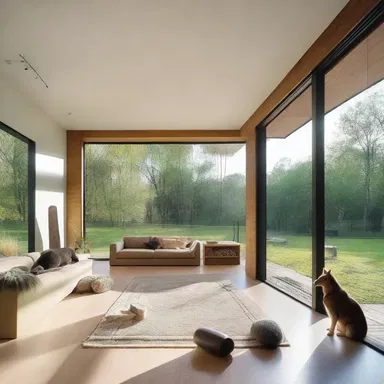 The animal trainer's house was designed with open spaces and large windows, creating a harmonious environment for her animals.