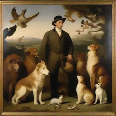 The painting depicted an animal trainer surrounded by various animals, showcasing the beauty of their bond.