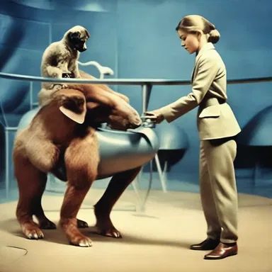 In the futuristic world, the animal trainer used advanced technology to train animals and create a perfect harmony between humans and creatures.