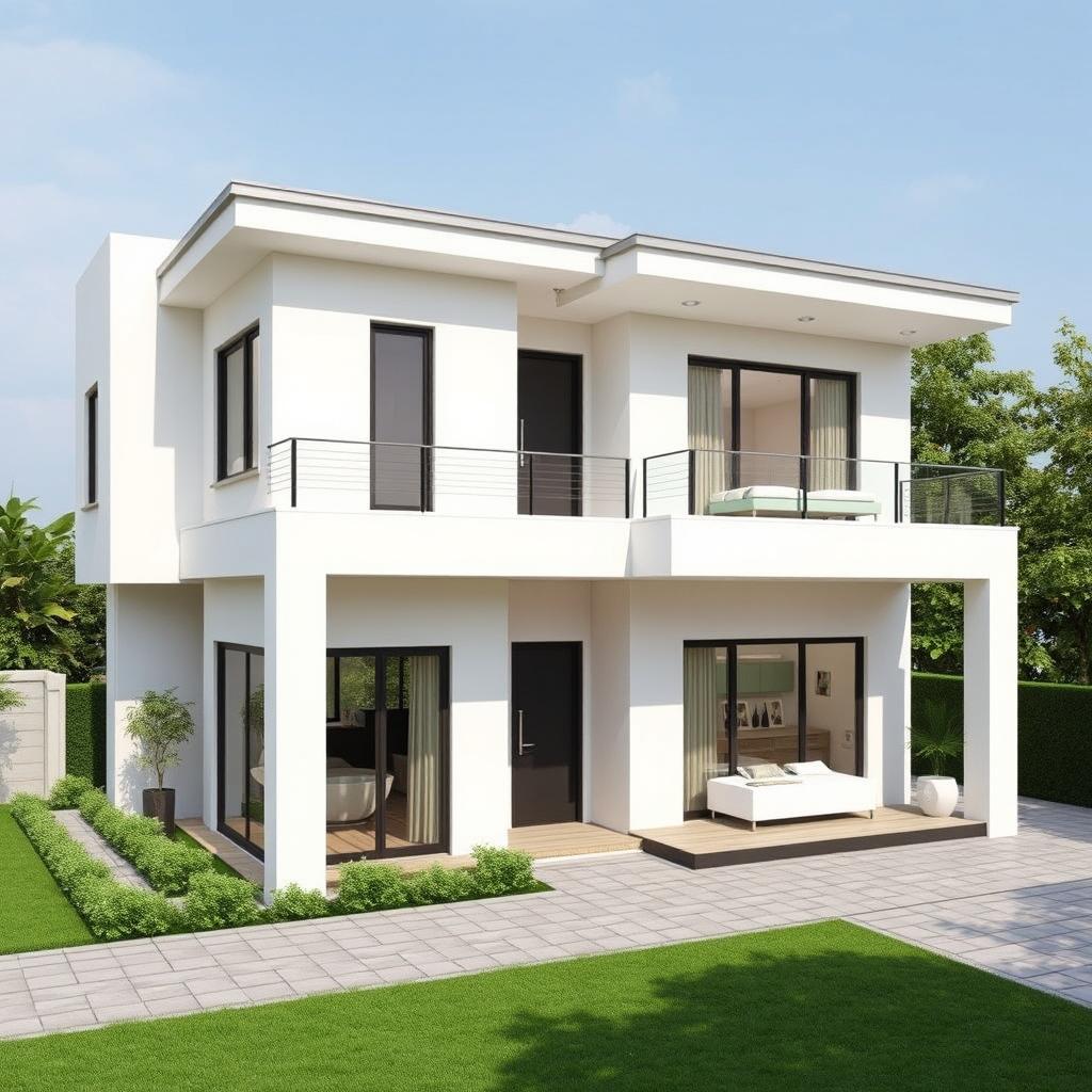 A conceptual design of a two-story house with a total area of 480 square meters, featuring a modern architectural style